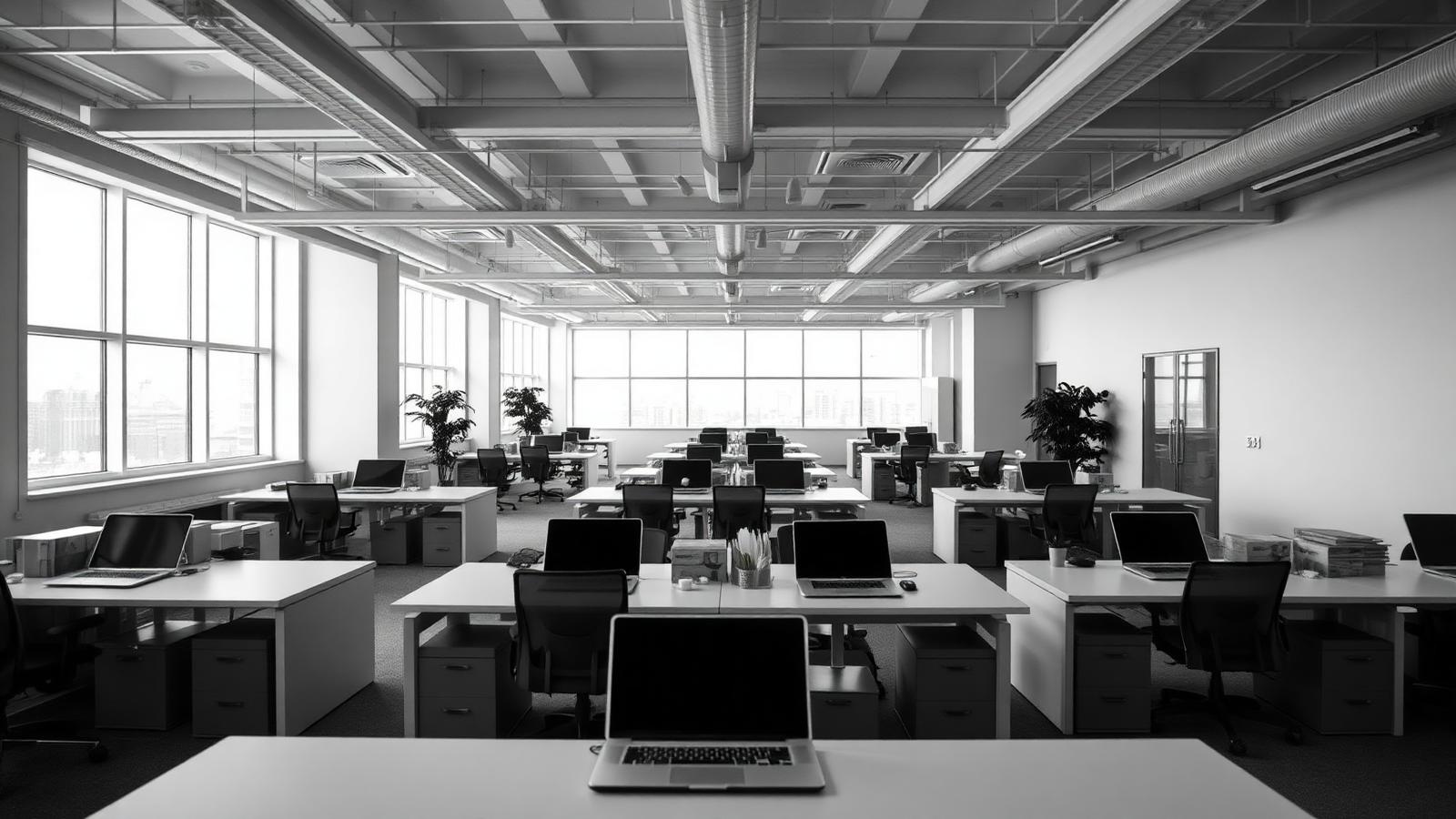 Newly fitted out open plan office being set up for a first day of trading